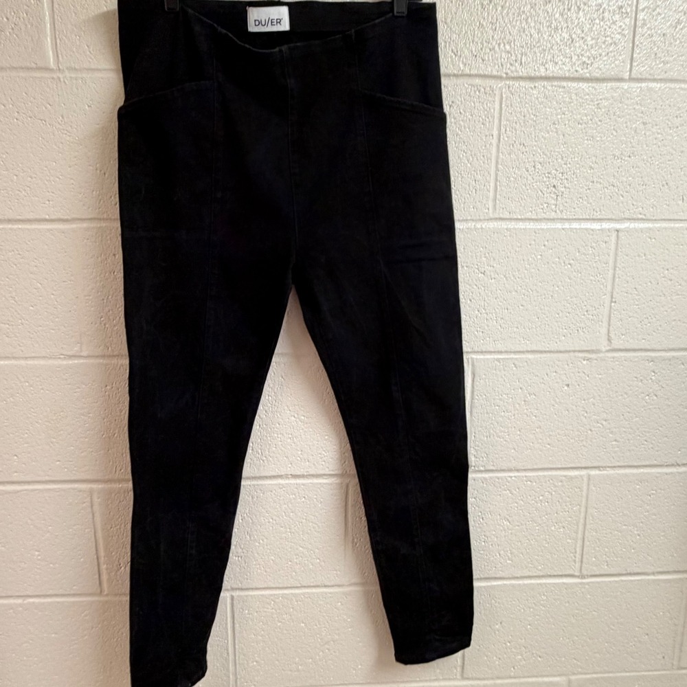 DU/ER Womens 4 Way Flex Denim Pull On Pants Faded Black L Stretch Pockets